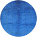 Round Mid-Century Modern Neon Blue Oriental Rug, urb1588