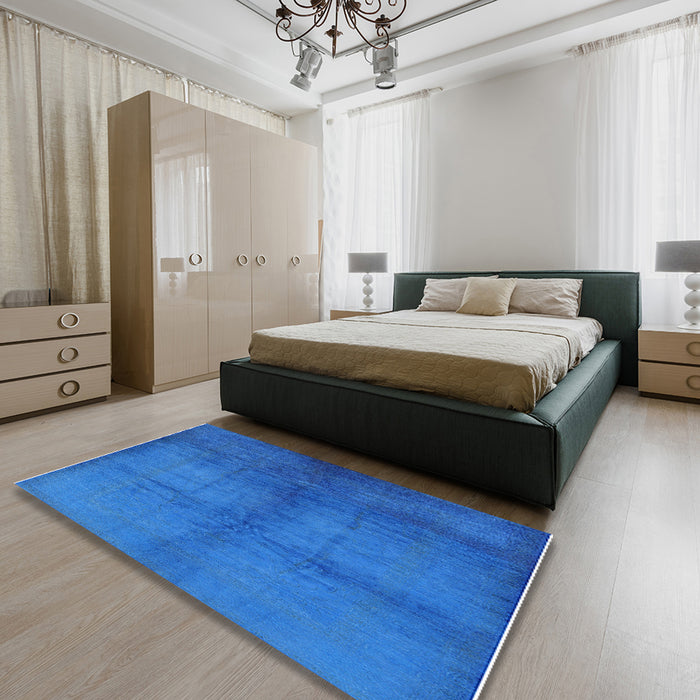Machine Washable Industrial Modern Neon Blue Rug in a Bedroom, wshurb1588