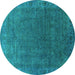 Round Oriental Turquoise Industrial Rug, urb1589turq