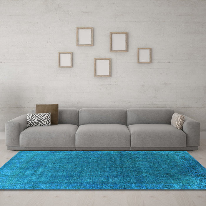 Machine Washable Oriental Light Blue Industrial Rug in a Living Room, wshurb1589lblu