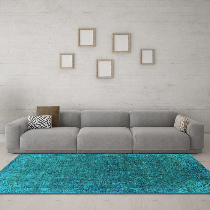 Machine Washable Oriental Turquoise Industrial Area Rugs in a Living Room,, wshurb1589turq