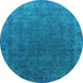 Round Machine Washable Oriental Light Blue Industrial Rug, wshurb1589lblu