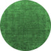 Round Machine Washable Oriental Emerald Green Industrial Area Rugs, wshurb1589emgrn