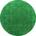 Round Machine Washable Oriental Green Industrial Area Rugs, wshurb1589grn