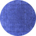 Round Machine Washable Oriental Blue Industrial Rug, wshurb1589blu
