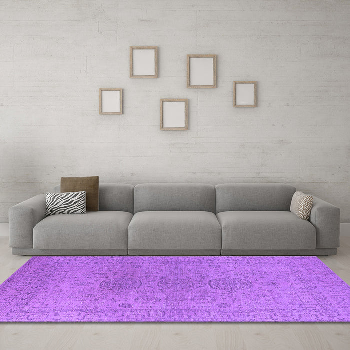 Machine Washable Oriental Purple Industrial Area Rugs in a Living Room, wshurb1590pur