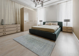 Mid-Century Modern Gray Oriental Rug in a Bedroom, urb1590