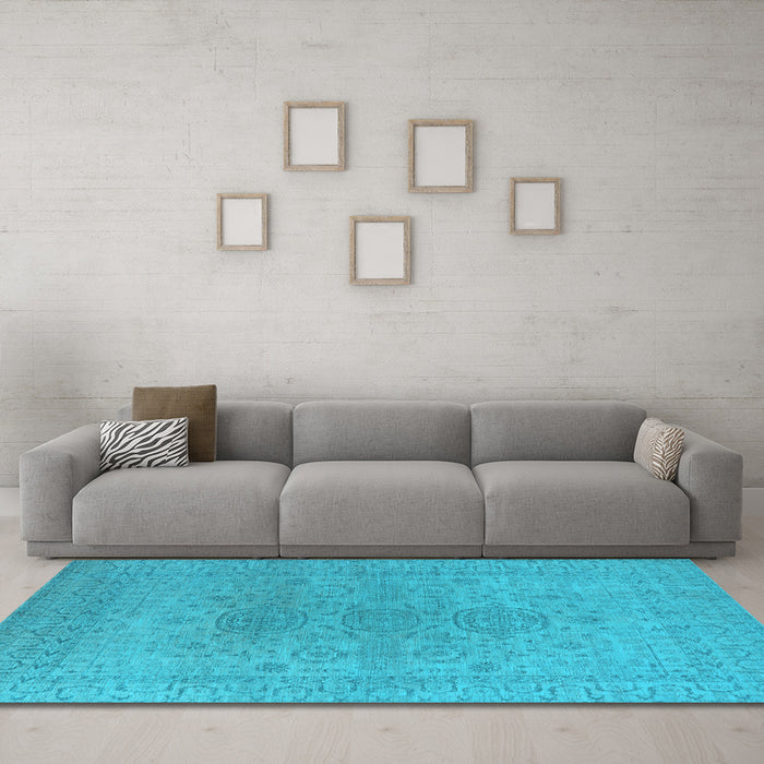 Machine Washable Oriental Light Blue Industrial Rug in a Living Room, wshurb1590lblu