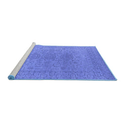 Sideview of Machine Washable Oriental Blue Industrial Rug, wshurb1590blu