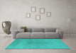 Machine Washable Oriental Turquoise Industrial Area Rugs in a Living Room,, wshurb1590turq