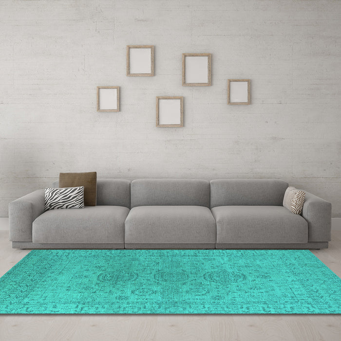 Machine Washable Oriental Turquoise Industrial Area Rugs in a Living Room,, wshurb1590turq