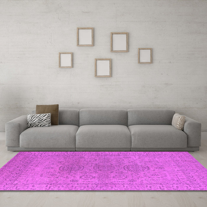Machine Washable Oriental Pink Industrial Rug in a Living Room, wshurb1590pnk