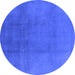 Round Machine Washable Oriental Blue Industrial Rug, wshurb1591blu