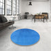 Round Machine Washable Industrial Modern Neon Blue Rug in a Office, wshurb1591