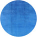 Round Mid-Century Modern Neon Blue Oriental Rug, urb1591