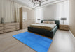 Mid-Century Modern Neon Blue Oriental Rug in a Bedroom, urb1591