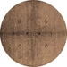 Round Oriental Brown Industrial Rug, urb1592brn