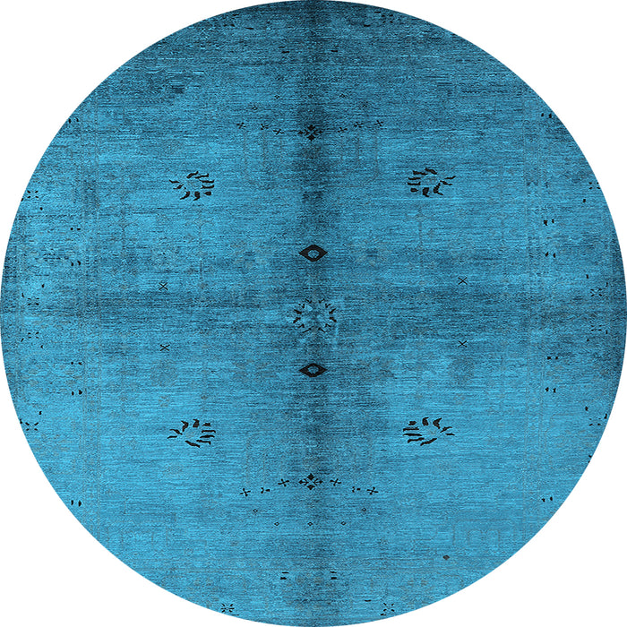 Round Machine Washable Oriental Light Blue Industrial Rug, wshurb1592lblu