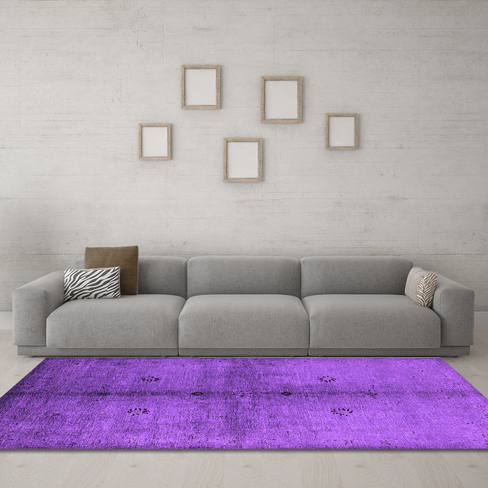 Machine Washable Oriental Purple Industrial Area Rugs in a Living Room, wshurb1592pur