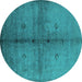 Round Machine Washable Oriental Turquoise Industrial Area Rugs, wshurb1592turq