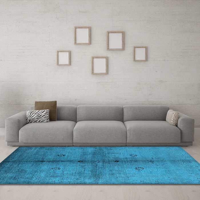 Machine Washable Oriental Light Blue Industrial Rug in a Living Room, wshurb1592lblu