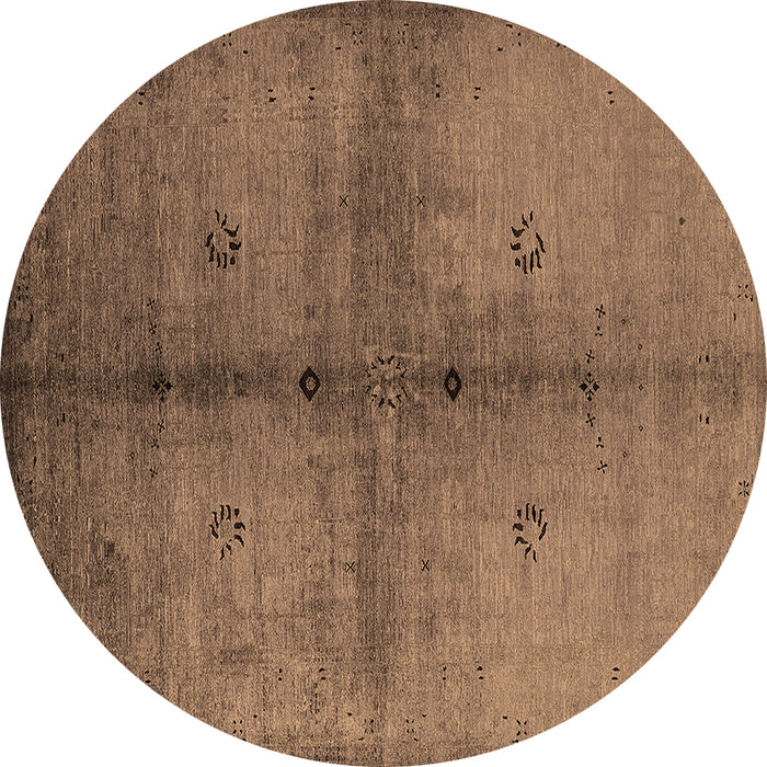 Round Machine Washable Oriental Brown Industrial Rug, wshurb1592brn