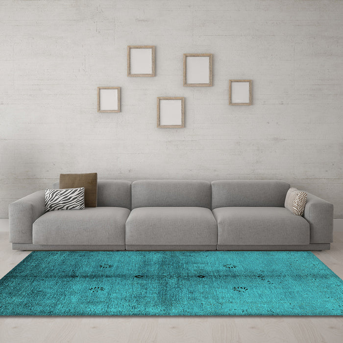 Machine Washable Oriental Turquoise Industrial Area Rugs in a Living Room,, wshurb1592turq