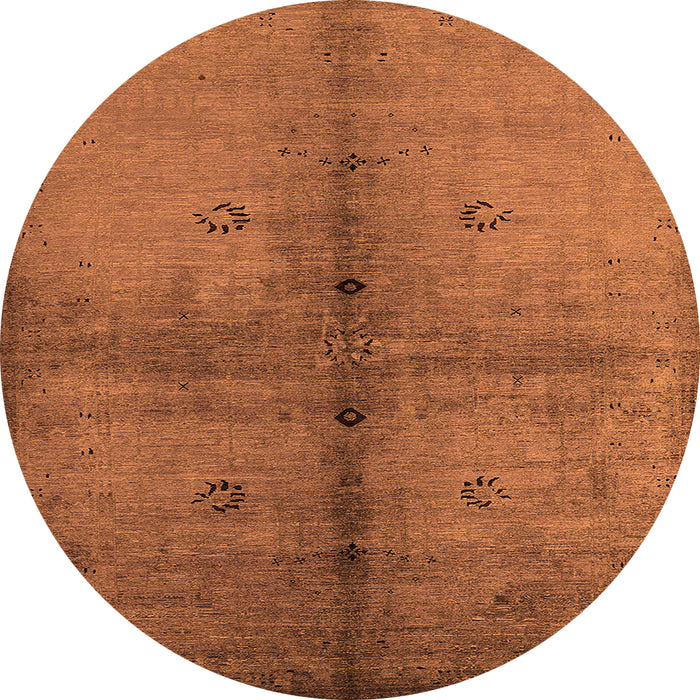 Round Machine Washable Oriental Orange Industrial Area Rugs, wshurb1592org