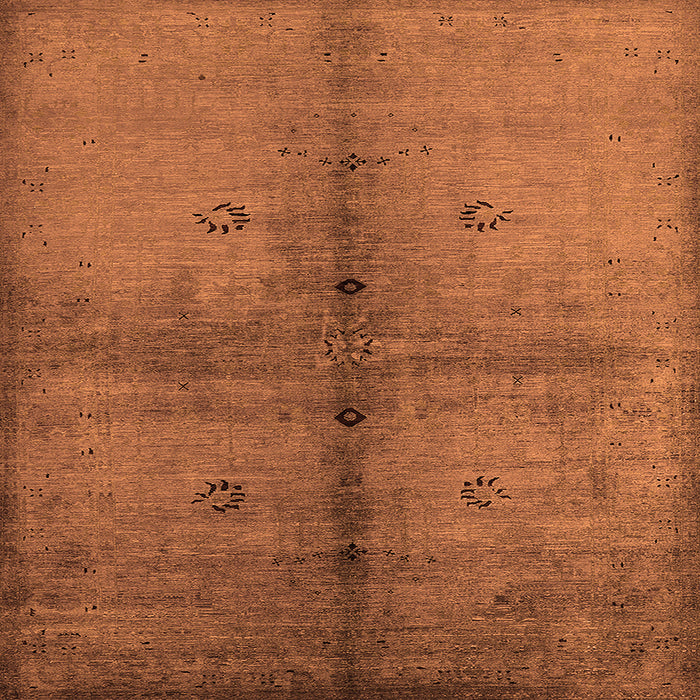 Square Machine Washable Oriental Orange Industrial Area Rugs, wshurb1592org