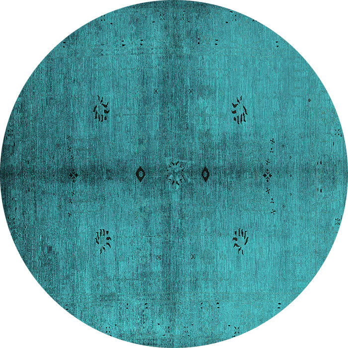 Round Oriental Turquoise Industrial Rug, urb1592turq