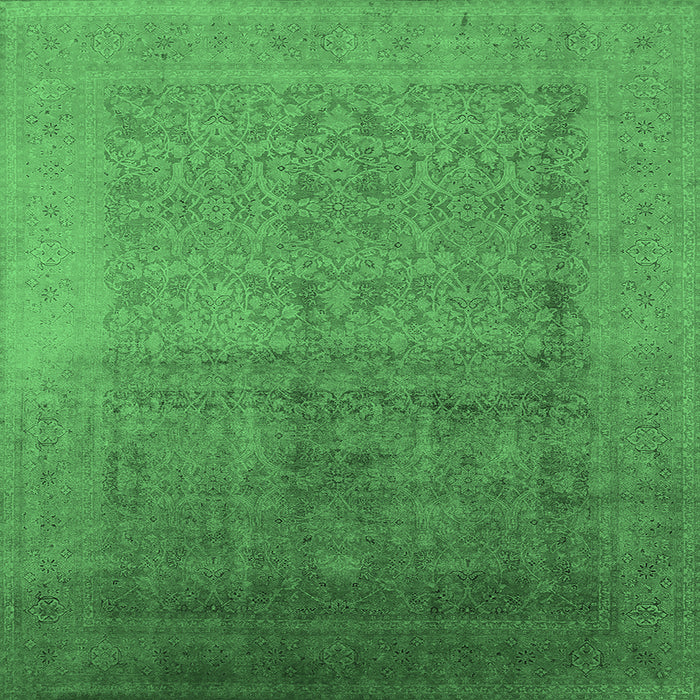 Square Machine Washable Oriental Emerald Green Industrial Area Rugs, wshurb1593emgrn