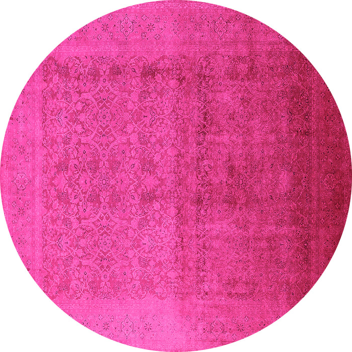 Round Machine Washable Oriental Pink Industrial Rug, wshurb1593pnk