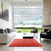 Square Mid-Century Modern Red Oriental Rug in a Living Room, urb1593