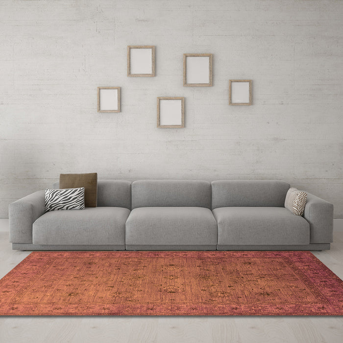 Machine Washable Oriental Orange Industrial Area Rugs in a Living Room, wshurb1594org