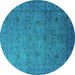 Round Machine Washable Oriental Turquoise Industrial Area Rugs, wshurb1594turq