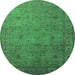 Round Machine Washable Oriental Green Industrial Area Rugs, wshurb1594grn