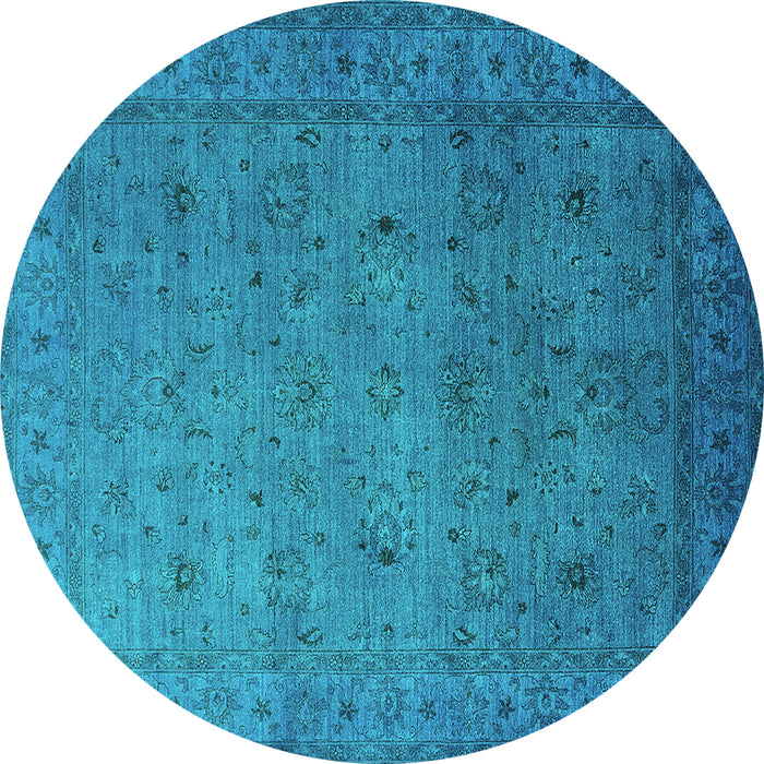 Round Oriental Turquoise Industrial Rug, urb1594turq
