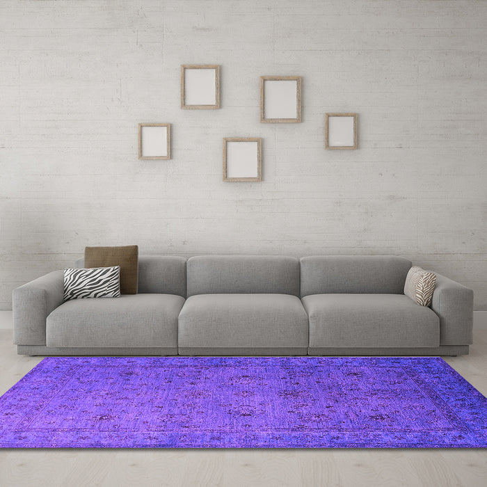 Machine Washable Oriental Purple Industrial Area Rugs in a Living Room, wshurb1594pur