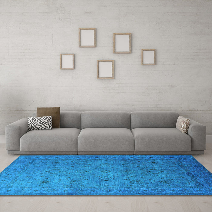 Machine Washable Oriental Light Blue Industrial Rug in a Living Room, wshurb1594lblu