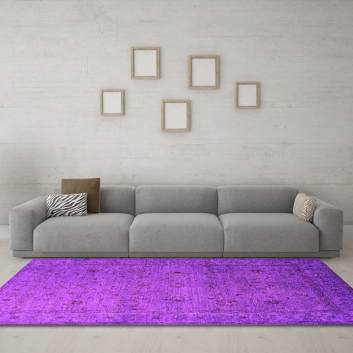 Machine Washable Oriental Pink Industrial Rug in a Living Room, wshurb1594pnk