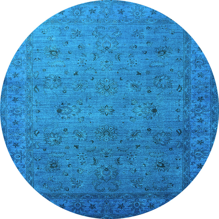 Round Machine Washable Oriental Light Blue Industrial Rug, wshurb1594lblu