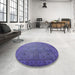 Round Mid-Century Modern Slate Blue Oriental Rug in a Office, urb1594