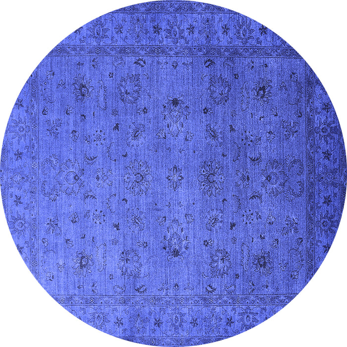 Round Machine Washable Oriental Blue Industrial Rug, wshurb1594blu