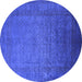 Round Machine Washable Oriental Blue Industrial Rug, wshurb1595blu