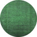 Round Machine Washable Oriental Green Industrial Area Rugs, wshurb1595grn