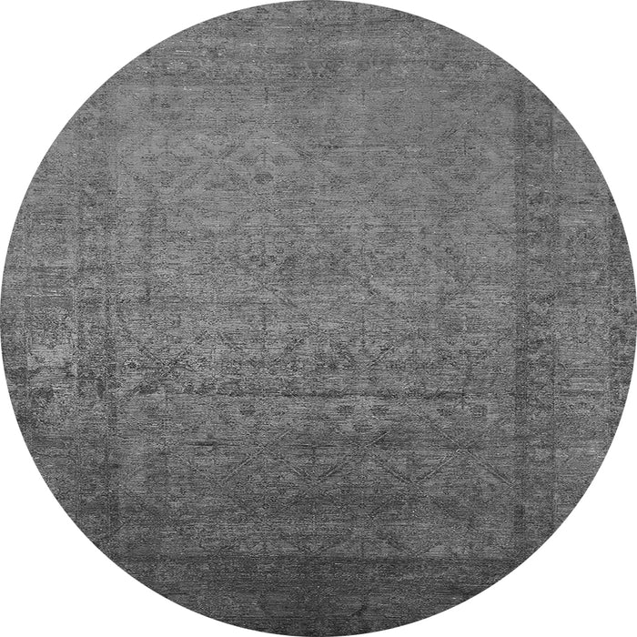 Round Machine Washable Oriental Gray Industrial Rug, wshurb1595gry