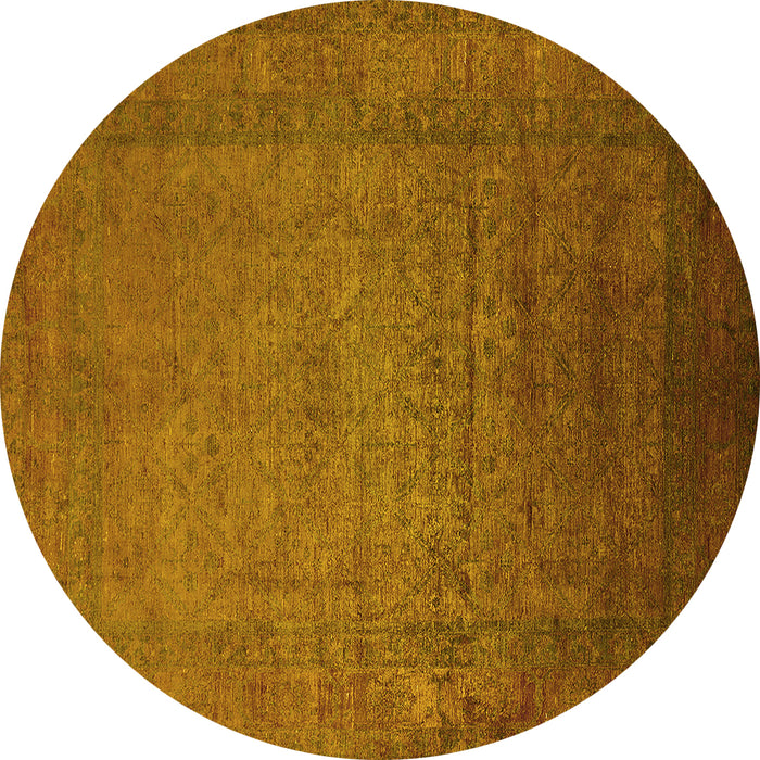 Round Machine Washable Oriental Yellow Industrial Rug, wshurb1595yw