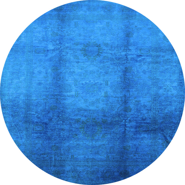 Round Machine Washable Oriental Light Blue Industrial Rug, wshurb1596lblu