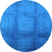 Round Machine Washable Oriental Light Blue Industrial Rug, wshurb1596lblu