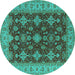 Round Oriental Turquoise Industrial Rug, urb1597turq